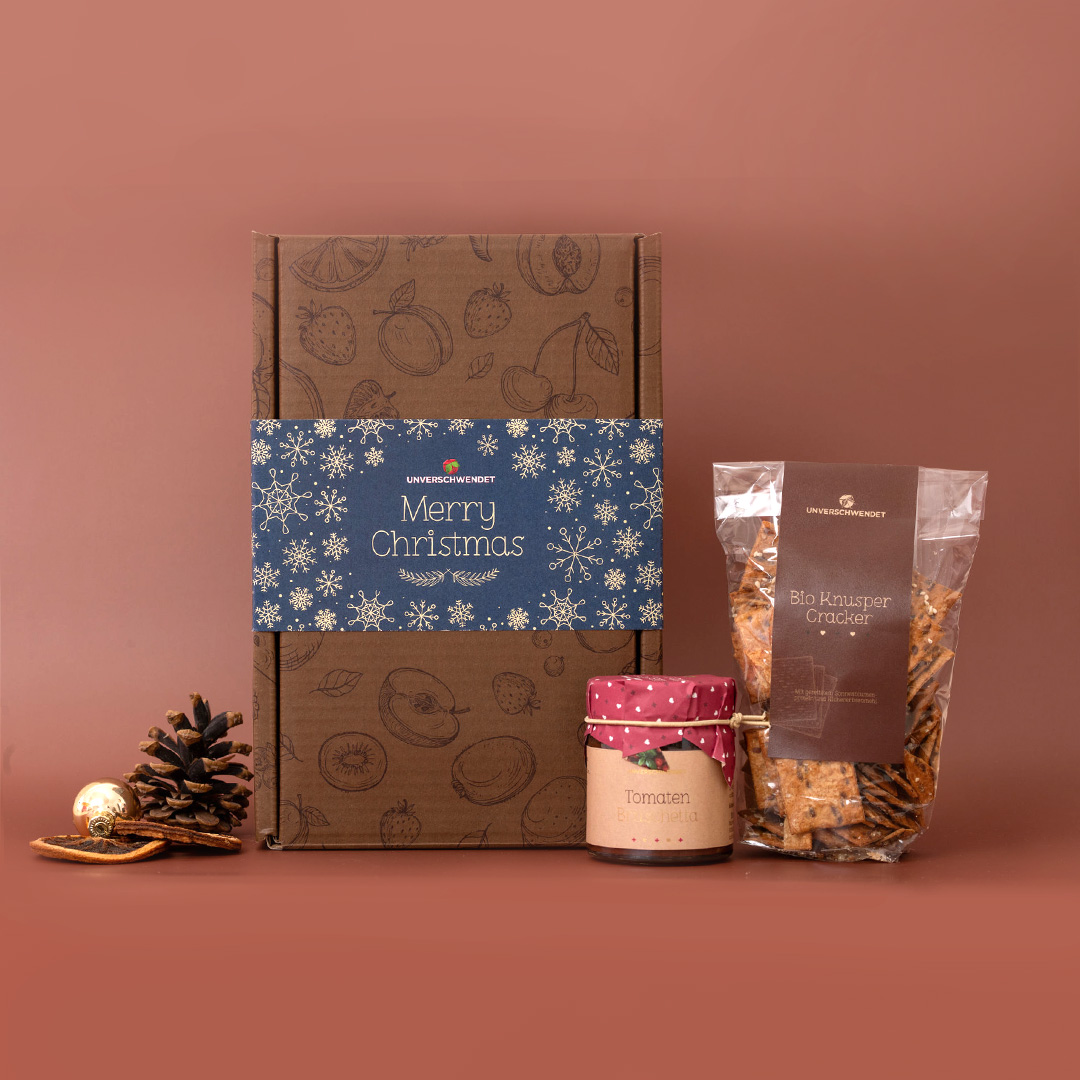 Geschenkbox Knabberfreude medi Weihnachten blau-gold