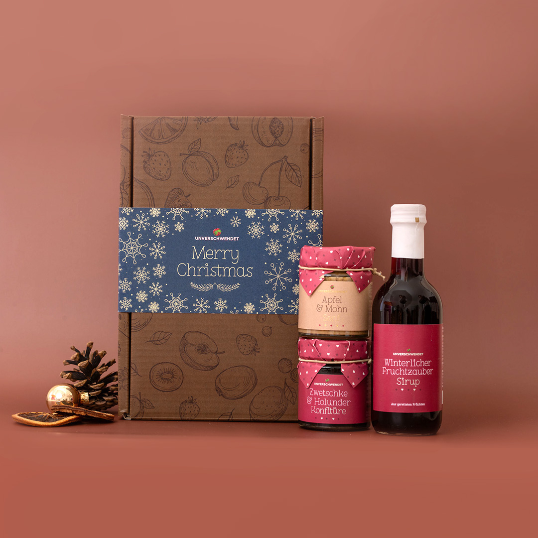 Geschenkkarton Feine Mischung Weihnachten blau-gold