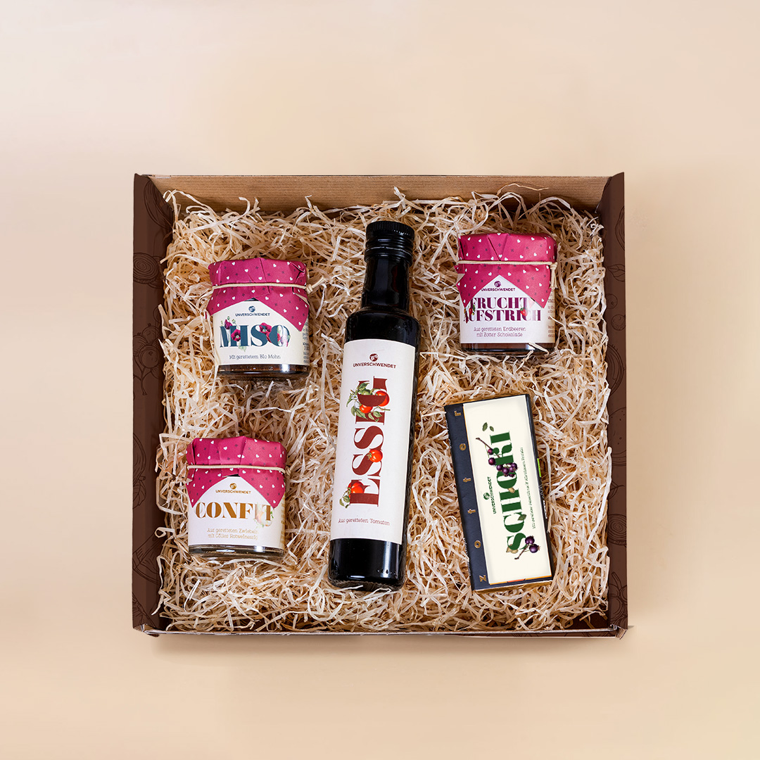 Quadratische Geschenkbox Genussvolles Allerlei