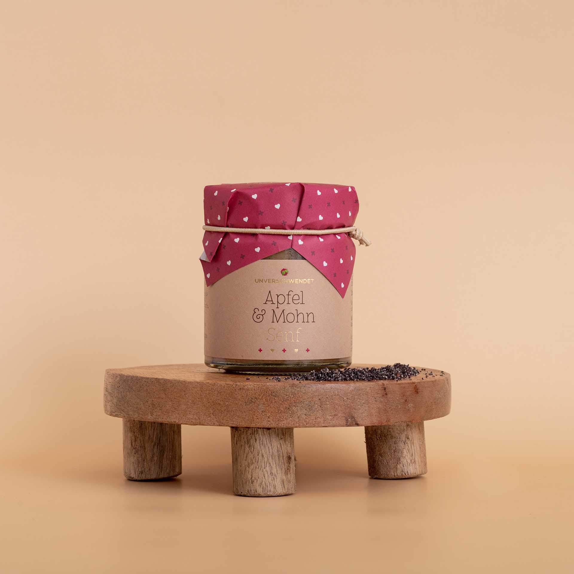 Unverschwendet Apfel & Mohn Senf Vorderansicht Unverschwendet Apfel & Mohn Senf im Glas