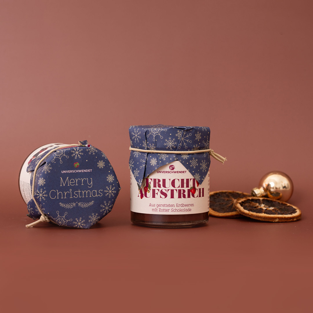 Erdbeere & Zotter Schokolade Fruchtaufstrich Weihnachten blau-gold