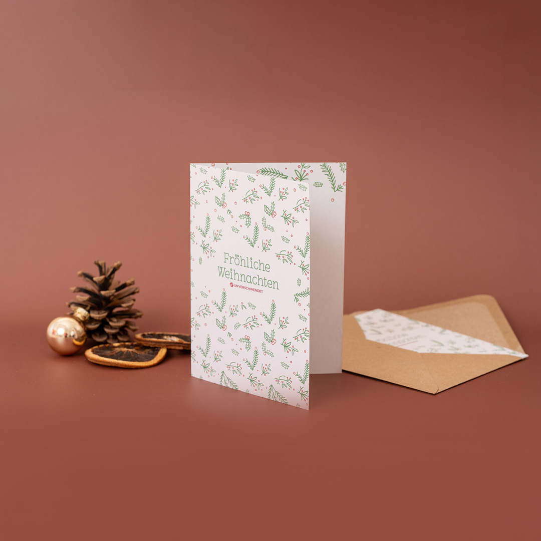 Klappkarte & Kuvert Weihnacht rot-grün-weiß Klappkarte & Kuvert Weihnacht rot-grün-weiß