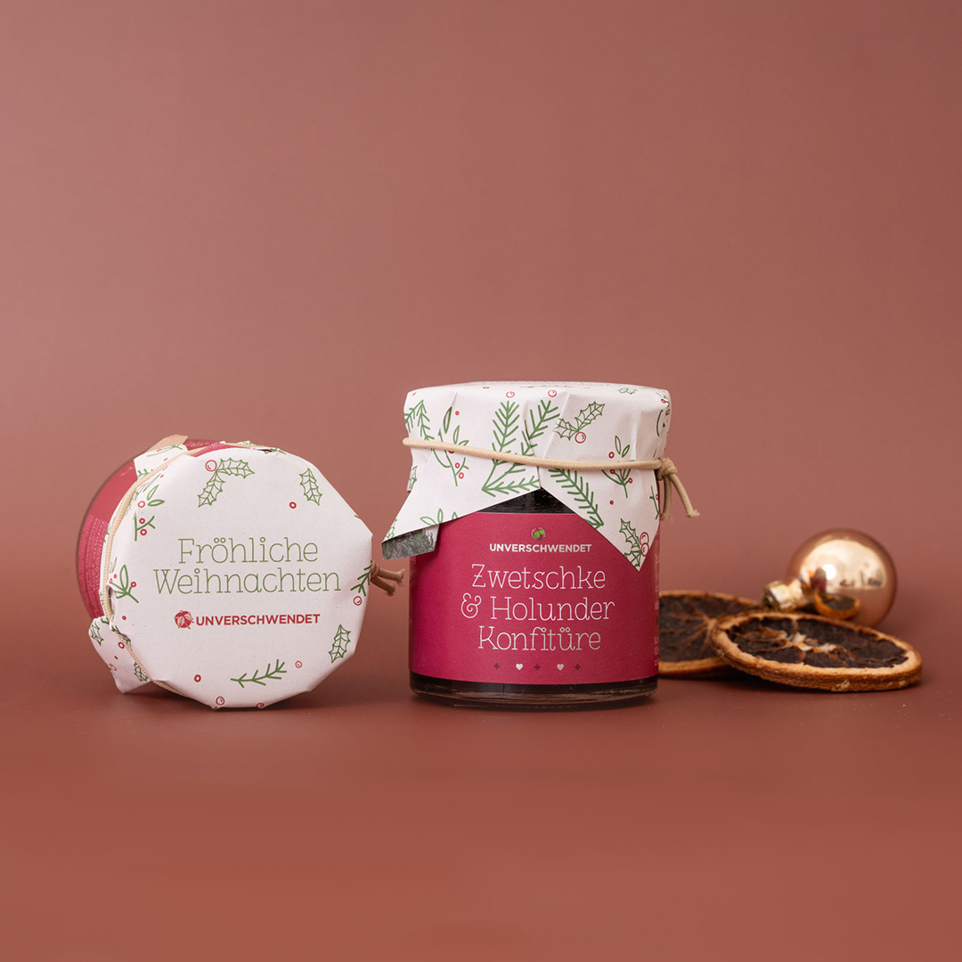 Zwetschke & Holunder Konfitüre Weihnachten rot-grün-weiß