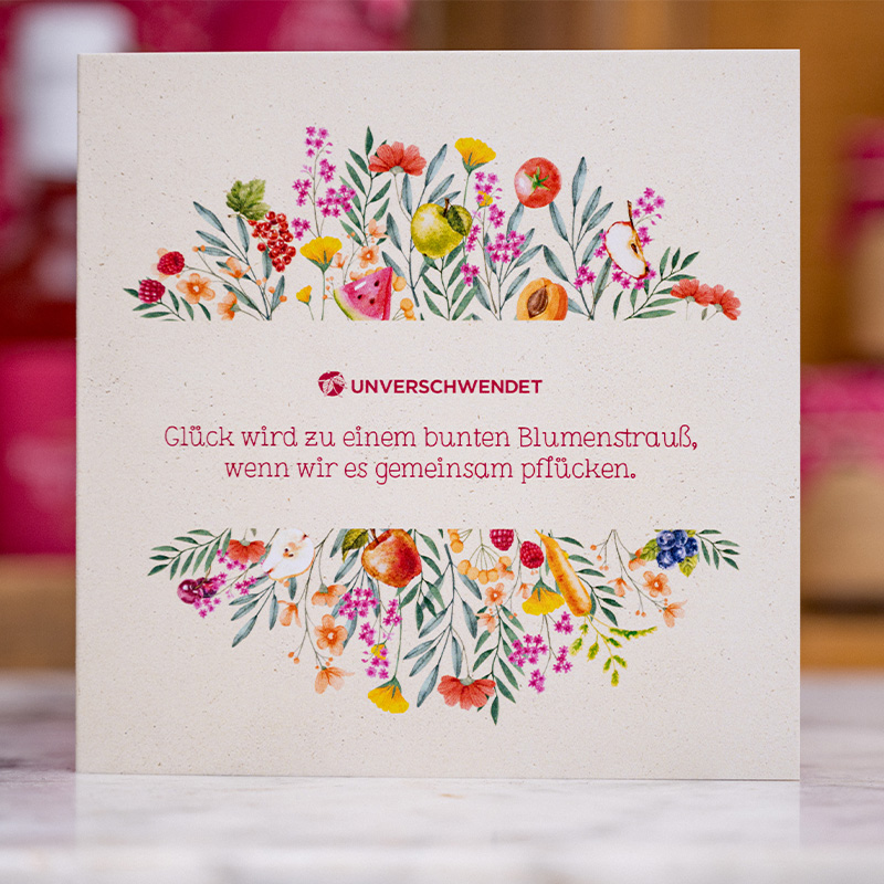 Grußkarte im floralen Design (mit schönem Spruch übers Glück) Grußkarte im floralen Design