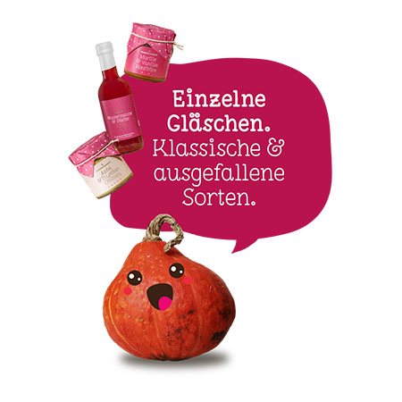 Ein Kürbis erklärt, dass es viele verschiedene Sorten Feinkost gibt.