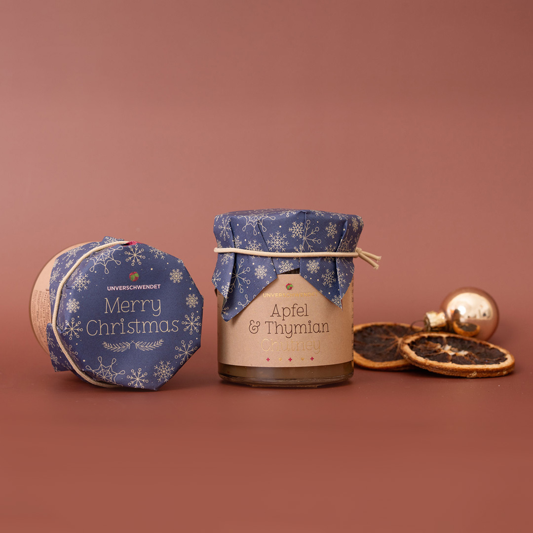 Apfel & Thymian Chutney Weihnachten blau-gold